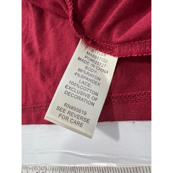 John Paul Richard Lace Trim Peasant Top Womens M Pomegranate Rayon Blend NEW - Picture 7 of 9